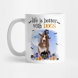 Basset Hound Witch Hat Life Is Better With Dogs Halloween Mug